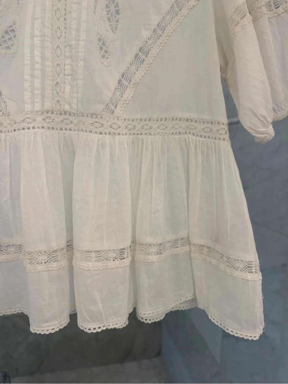 Zara Cream Embroidered Lace Peplum Blouse